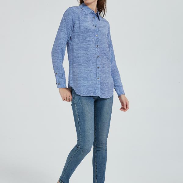 Women's 100% Silk Long Sleeve Blouse, Blue Underpainting Cloud Print.