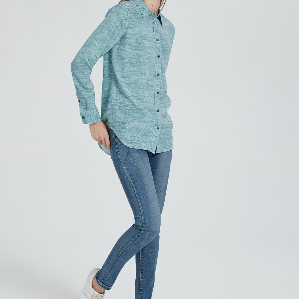 Women's 100% Silk Long Sleeve Blouse, Blue Underpainting Cloud Print