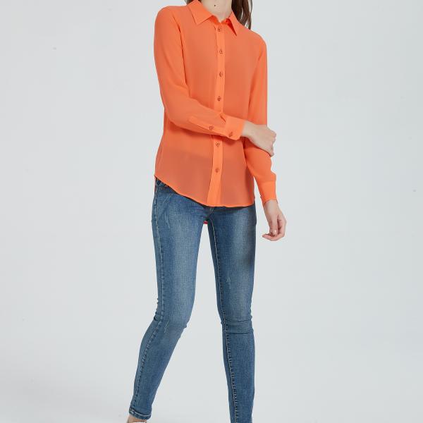 Women's 100% Silk Long Sleeve Blouse, orange