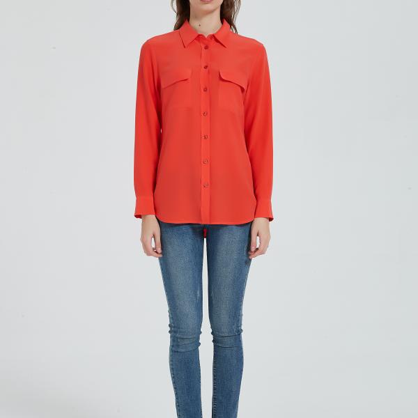 Women's 100% Silk Long Sleeve Blouse, red