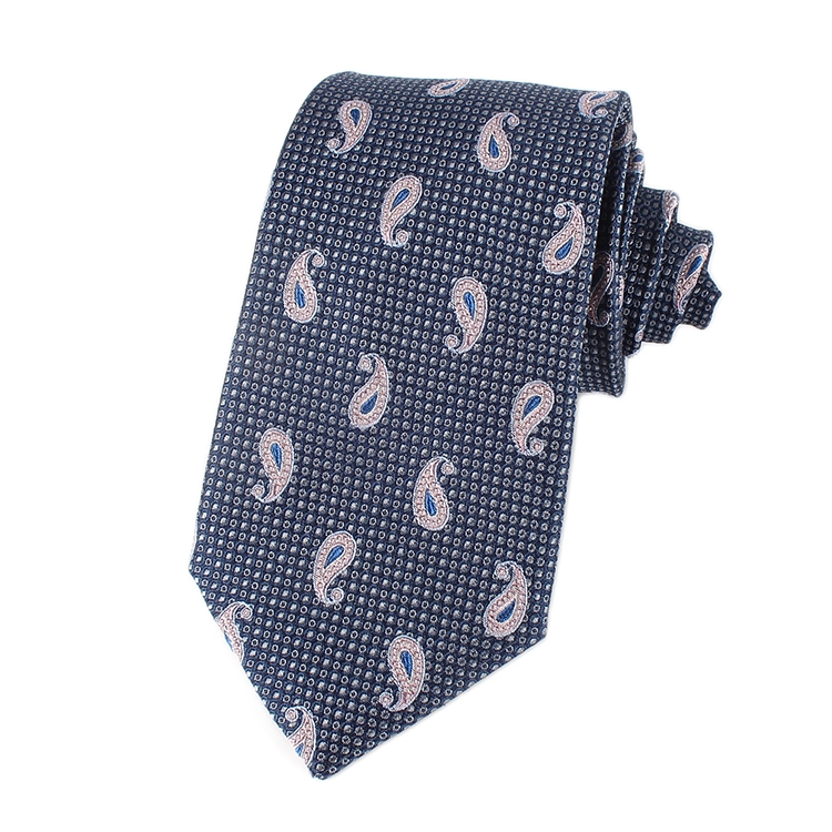 Dacheng Jacquard Woven Navy Paisley Silk Neck Ties With Lapel 