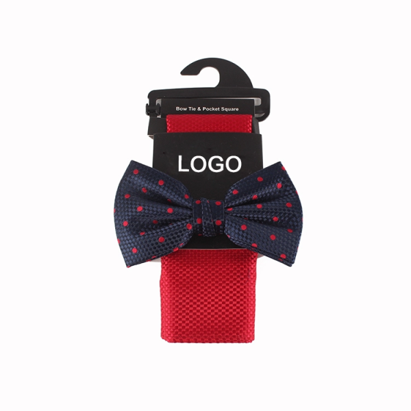 Dacheng Wholesale 100% Italian Silk Red Custom Logo Bow Tie Pocket Square Set 