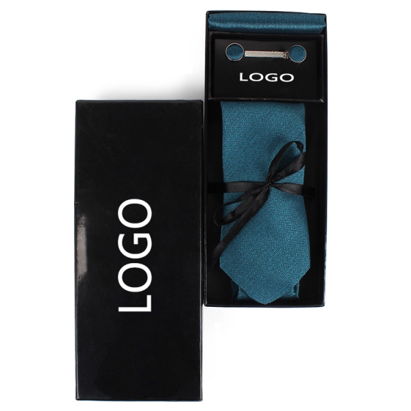 Dacheng Wholesale Custom Logo Cardboard Gift Box Cufflink Woven Solid Green Cravate Cravatta Neck Ties Set For Men